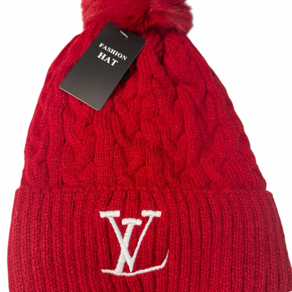 Red Fashion Hat with Pom Pom